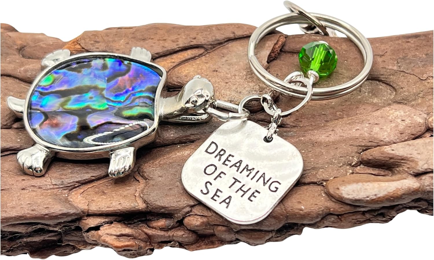 Sea Turtle Keychain, Abalone Shell Keyring, Dreaming of the Sea Quote, Stocking Stuffer Gifts for Women - Image 4