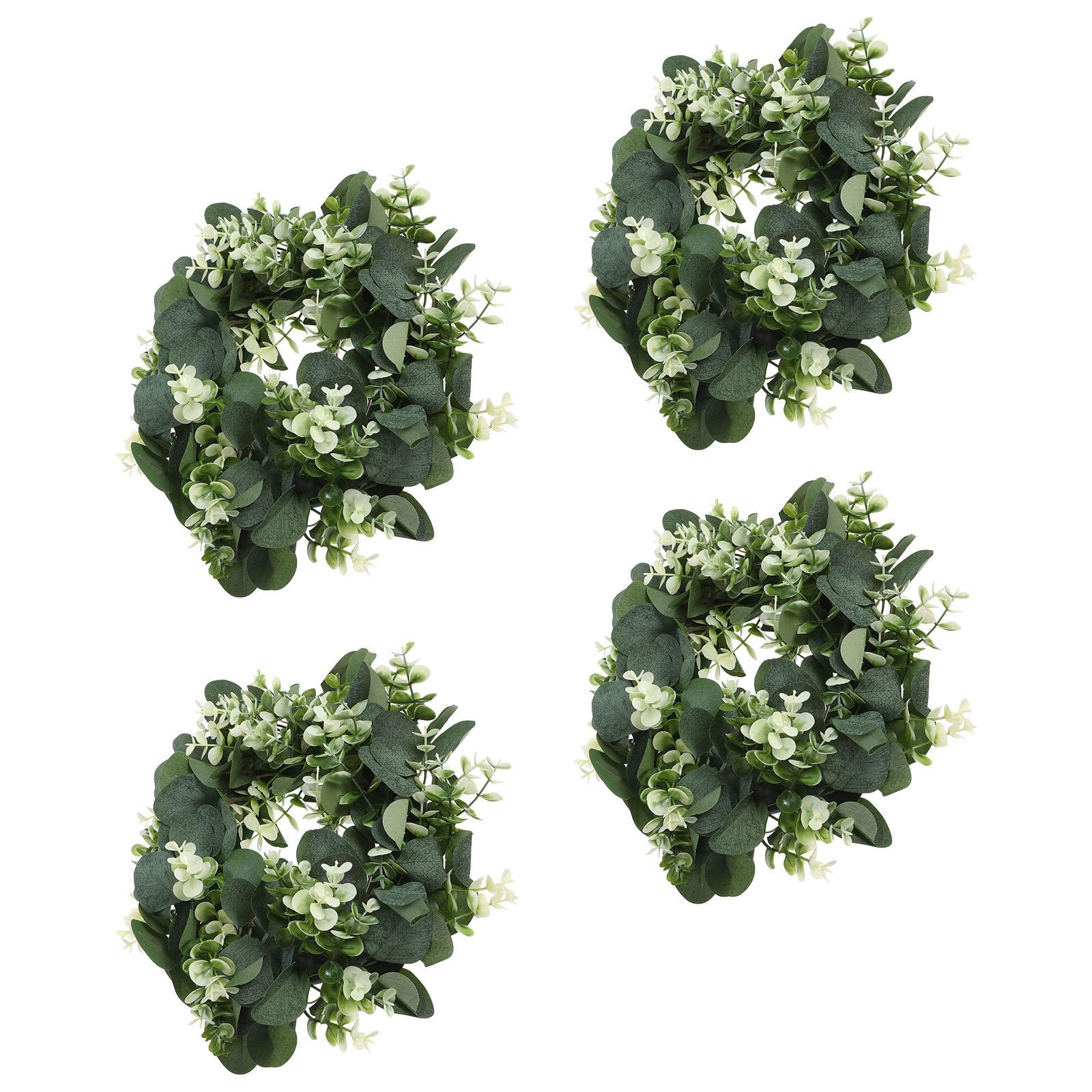 Ghirlanda di Eucalipto Artificiale Soluzione Decorativa Compatta e Duratura Verde 4 Pezzi in PE e Tessuto Piccola Rotonda per Decorazione Interni e Feste