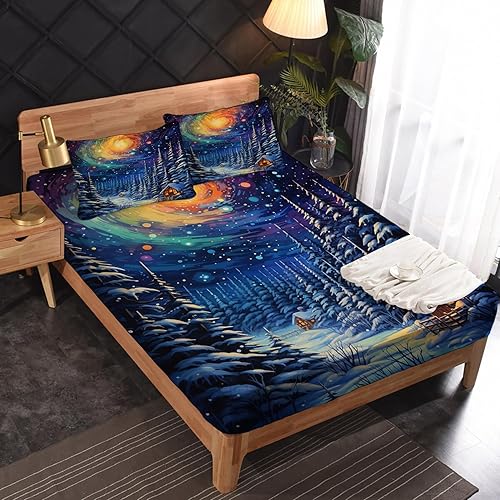 Vista 22 de Forest Sheets Juego de sábanas tamaño King, sábanas de microfibra suave y bolsillo profundo, sábanas y fundas de almohada estampadas sin arrugas, 4