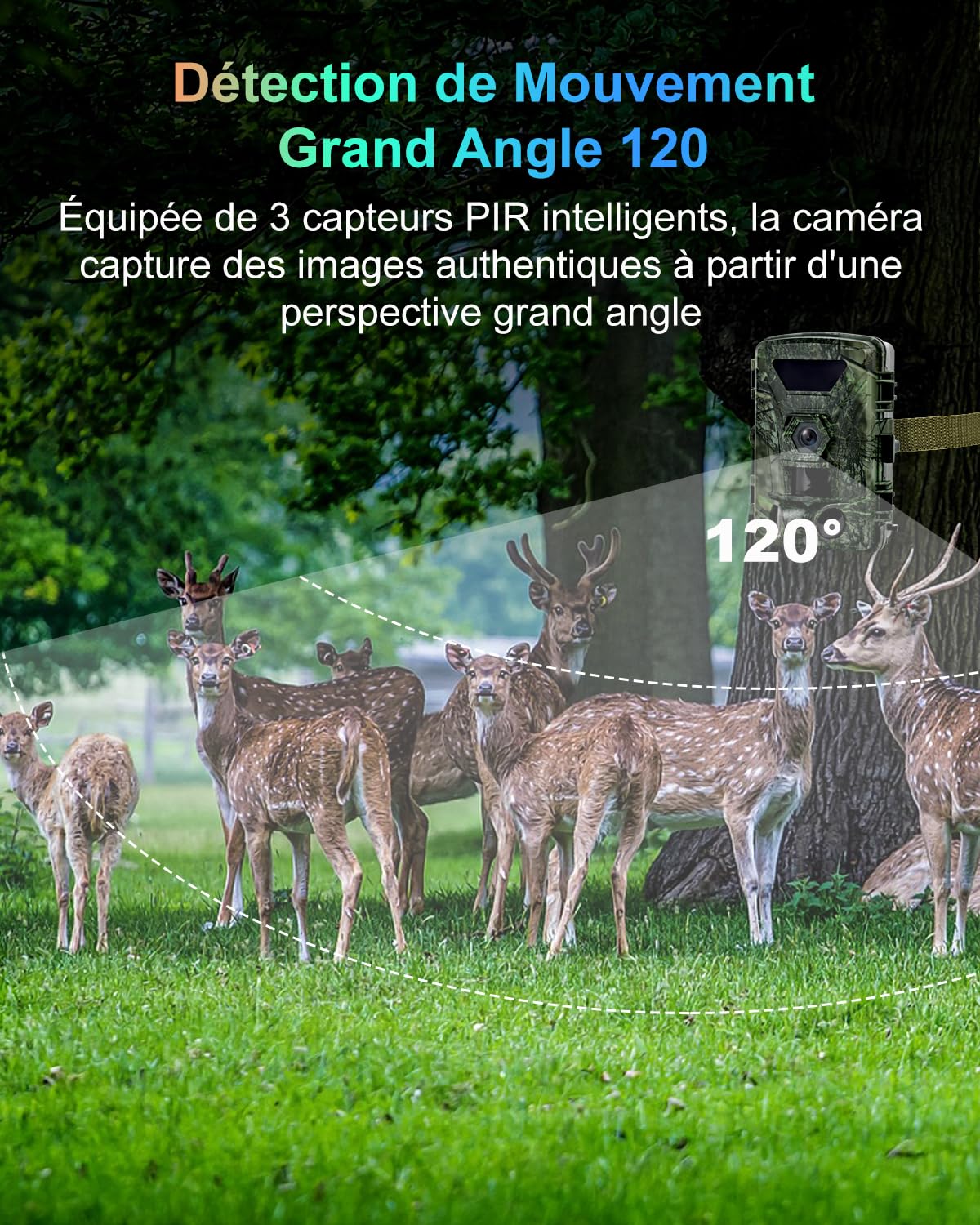 Camera de Chasse, Camera Chasse WiFi 8K 60MP, 120 ° Piege Photographique Infrarouge Détecteur de Mouvement, Vision Nocturne Caméra IR pour Animaux Sauvages avec Carte SD 32GB
