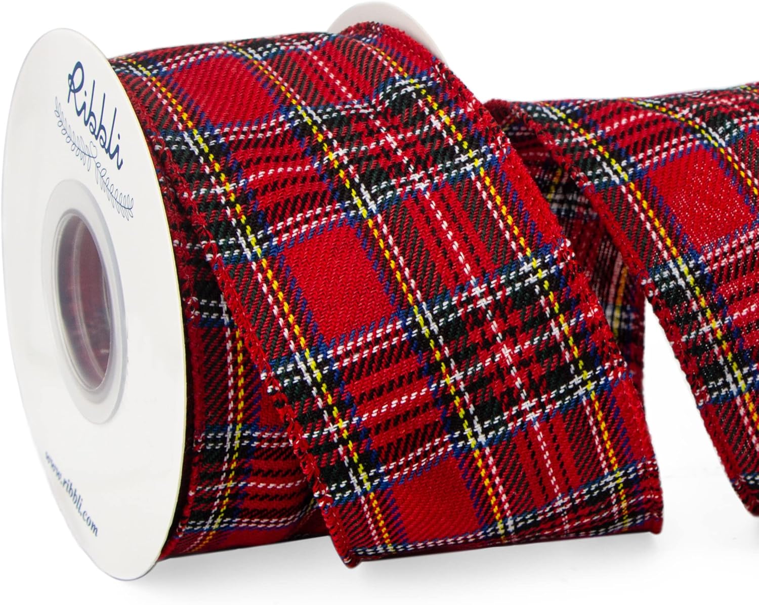 Ribbli Christmas Plaid Wired Ribbon, Red Plaid Ribbon 21/2