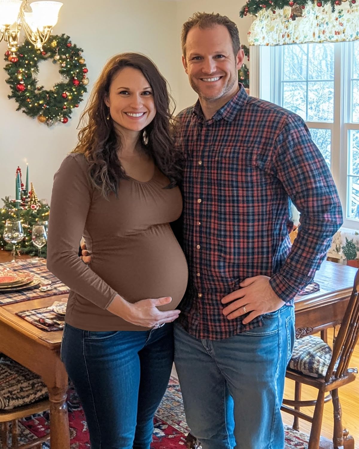 Ficerd 3 Pack Womens Maternity Shirts, Long Sleeve V-Neck T-Shirts Side Ruched Maternity Tunic Tops Casual Pregnancy Clothes - Image 4