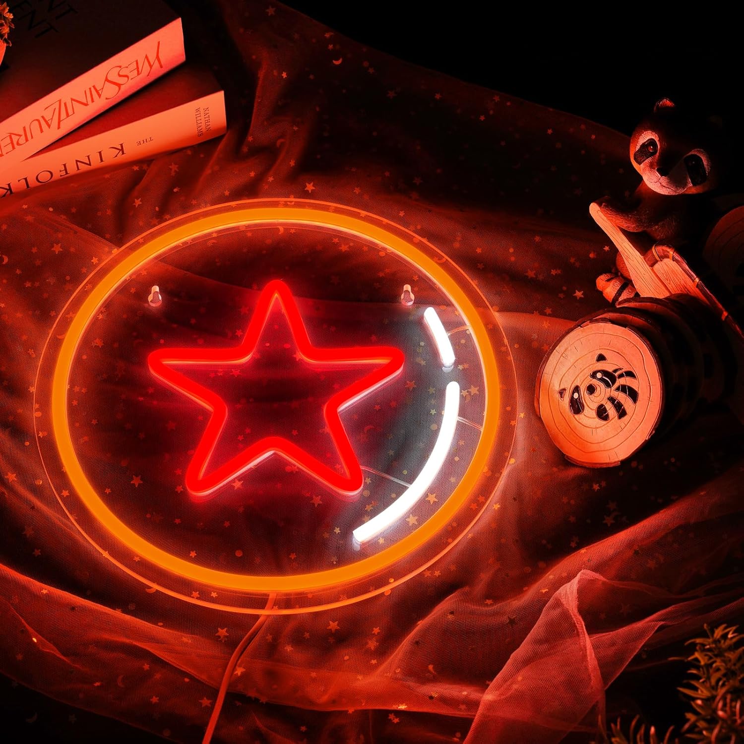 MissAudrey One Star Neon Signs for Wall Decor, Ball Anime Neon Sign Night Lights for Room Decor, USB Powered Dimmable LED Lights for Bedroom Livingroom Game Room Man Cave Birthday Party Decorations Gift