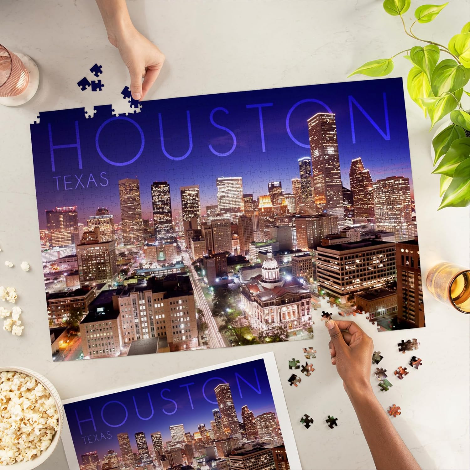 Lantern Press Houston, Texas, Skyline at Night 1000 Piece Jigsaw Puzzle for Adults, Made in USA with Reference Poster