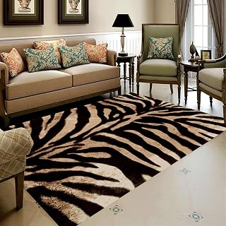 Tigerstreifen Teppich, 180x230cm, Dekoteppich Mit Tiermotiven, Safari-Brauner Wildtier-Teppich für Den Innenbereich, Moderner, Rutschfester Waschbarer Teppiche für Wohnzimmer, Esszimmer