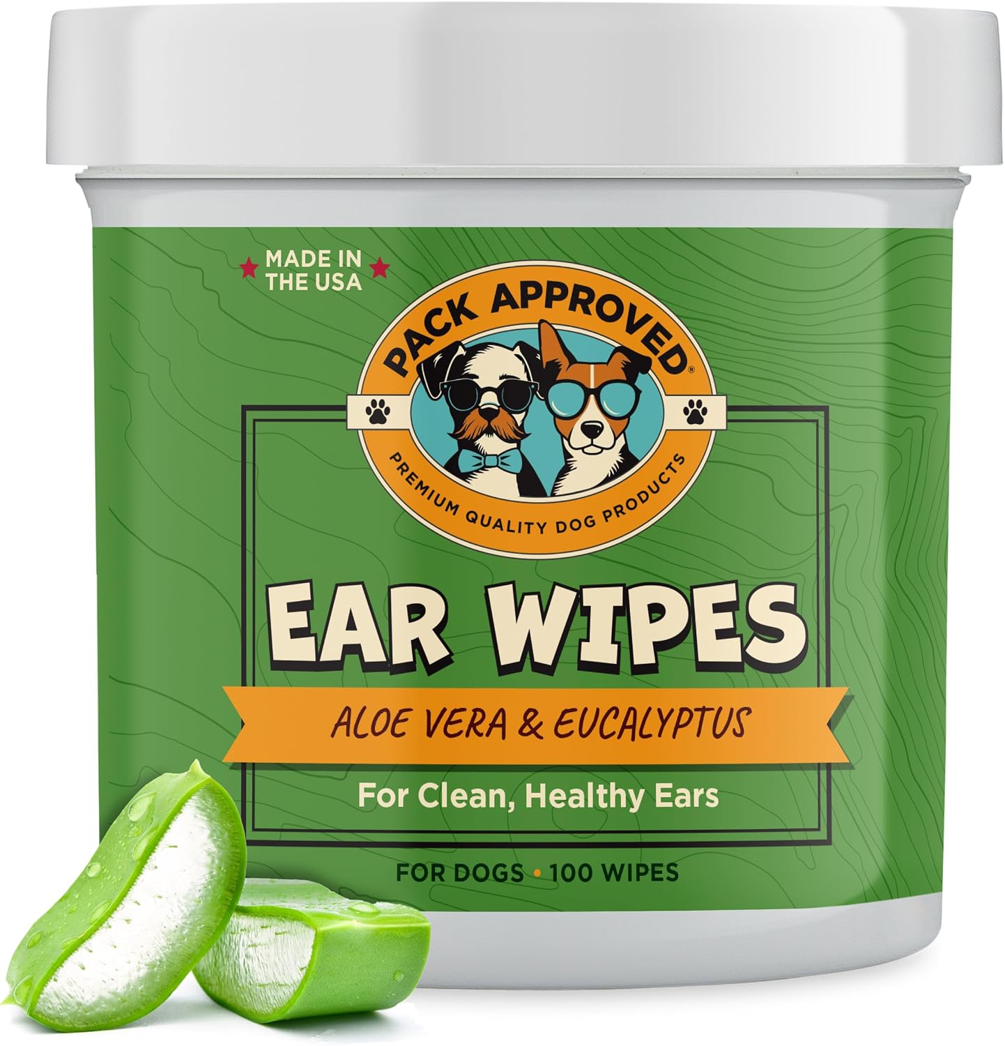 Pack Approved Ear Wipes for Dogs with Aloe Vera & Eucalyptus - 100 Wipes | Gentle Skin Cleaner for Dogs to Help Remove Wax and Odor - Convenient and Mess-Free Cleaning Pads for Dirty, Itchy Ears