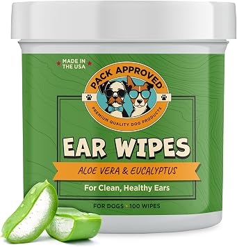 Pack Approved Ear Wipes for Dogs with Aloe Vera & Eucalyptus - 100 Wipes