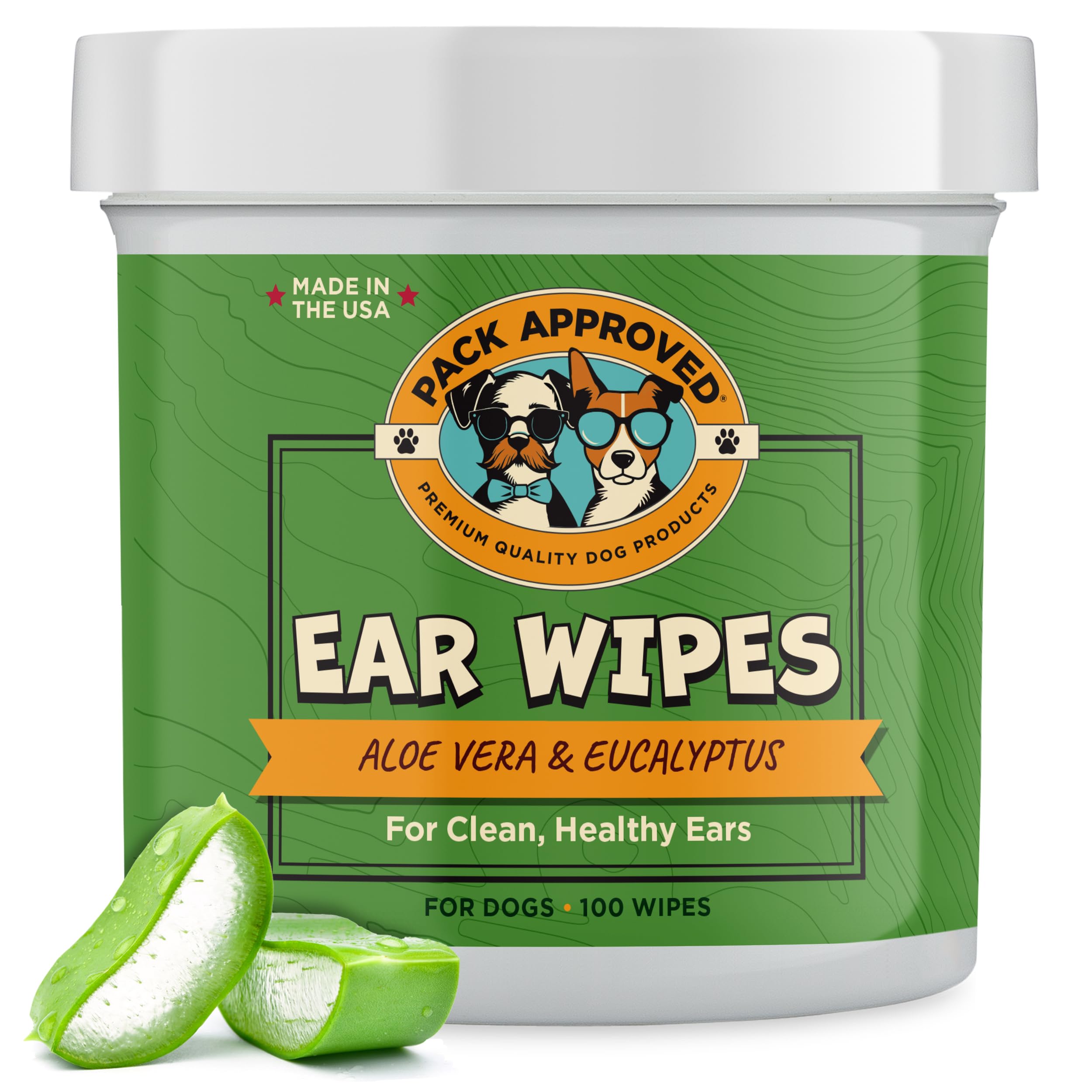 Ear Wipes for Dogs with Aloe Vera & Eucalyptus - Gentle Ear Cleaner for Dogs to Help Remove Wax and Odor - Convenient and Mess-Free Cleaning Pads for Dirty, Itchy Ears - 100 Wipes