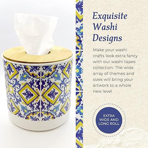 Miniatura 4 de Serenity Fair Cinta Washi con patrón de azulejos. Cinta Washi con patrón de azulejos italianos mediterráneos, extra ancho de 4 pulgadas3.9 in