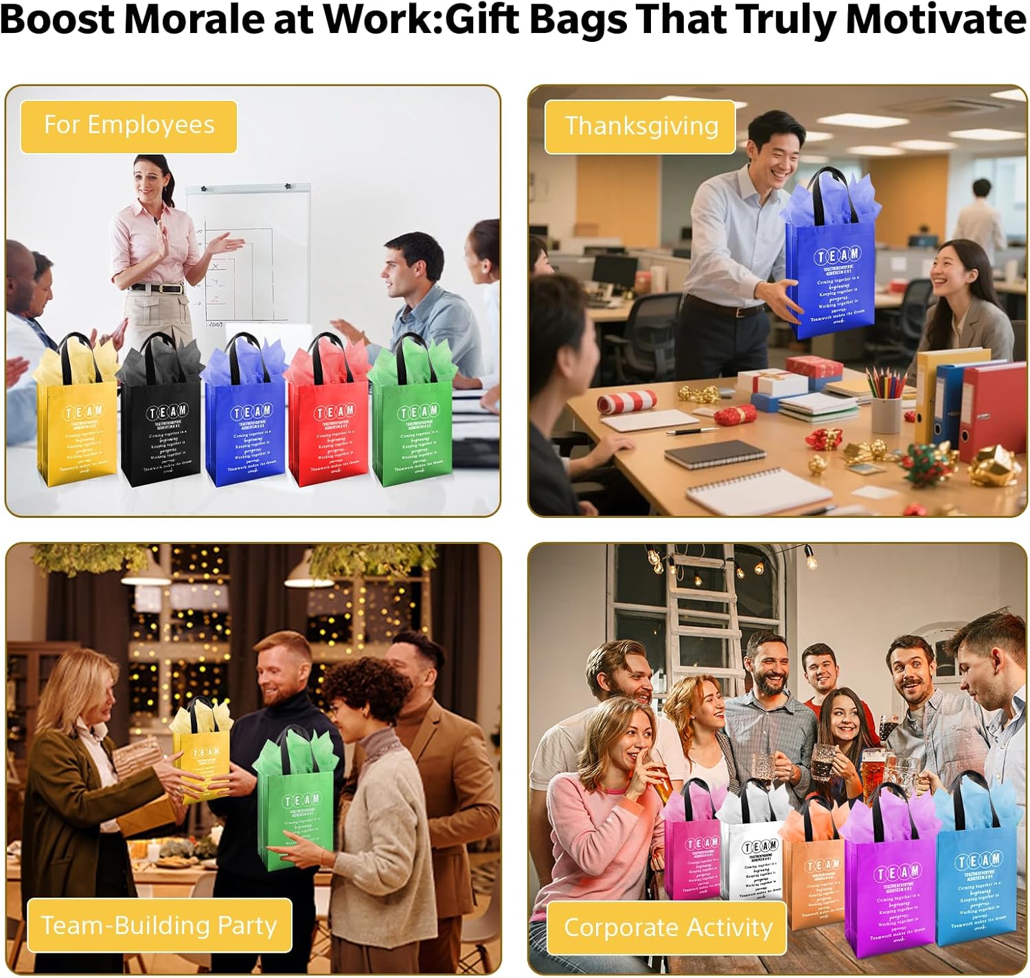 Addblu 50-Piece Employee Appreciation Gift Bags Bulk - Include 25 Team Bags (8x10x4 Inch) & 25 Tissue Paper, Reusable Gift Bag with Handles for Staff, Coworker, Teacher, Thank You & Valentine‘s Day Gifts (Colorful) - Image 4