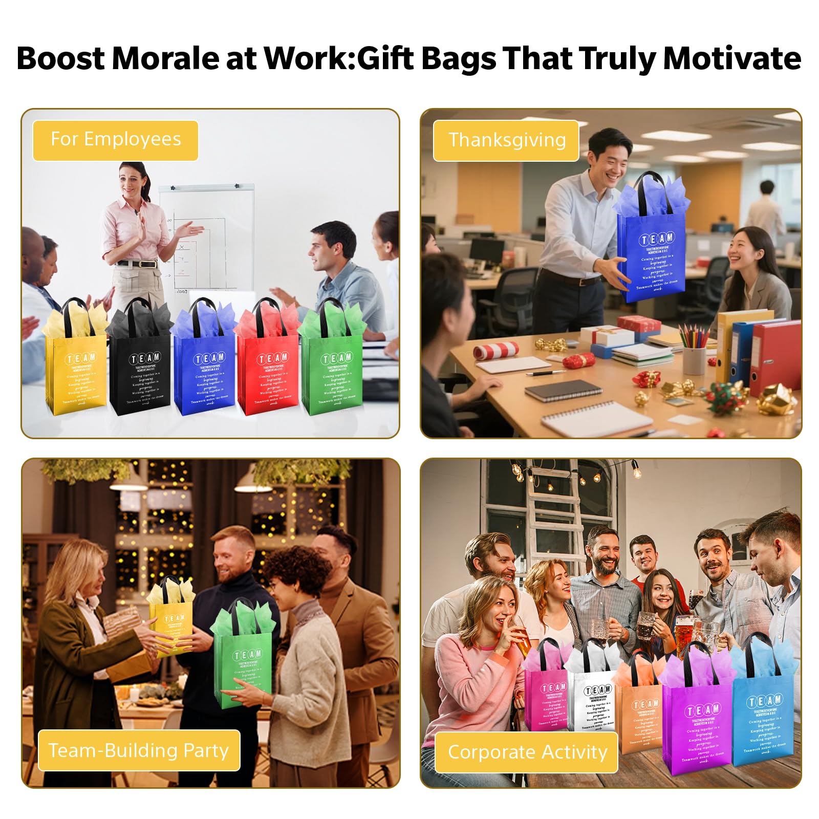 Addblu 50-Piece Employee Appreciation Gift Bags Bulk - Include 25 Team Bags (8x10x4 Inch) & 25 Tissue Paper, Reusable Gift Bag with Handles for Staff, Coworker, Teacher, Thank You & Valentine‘s Day Gifts (Colorful)