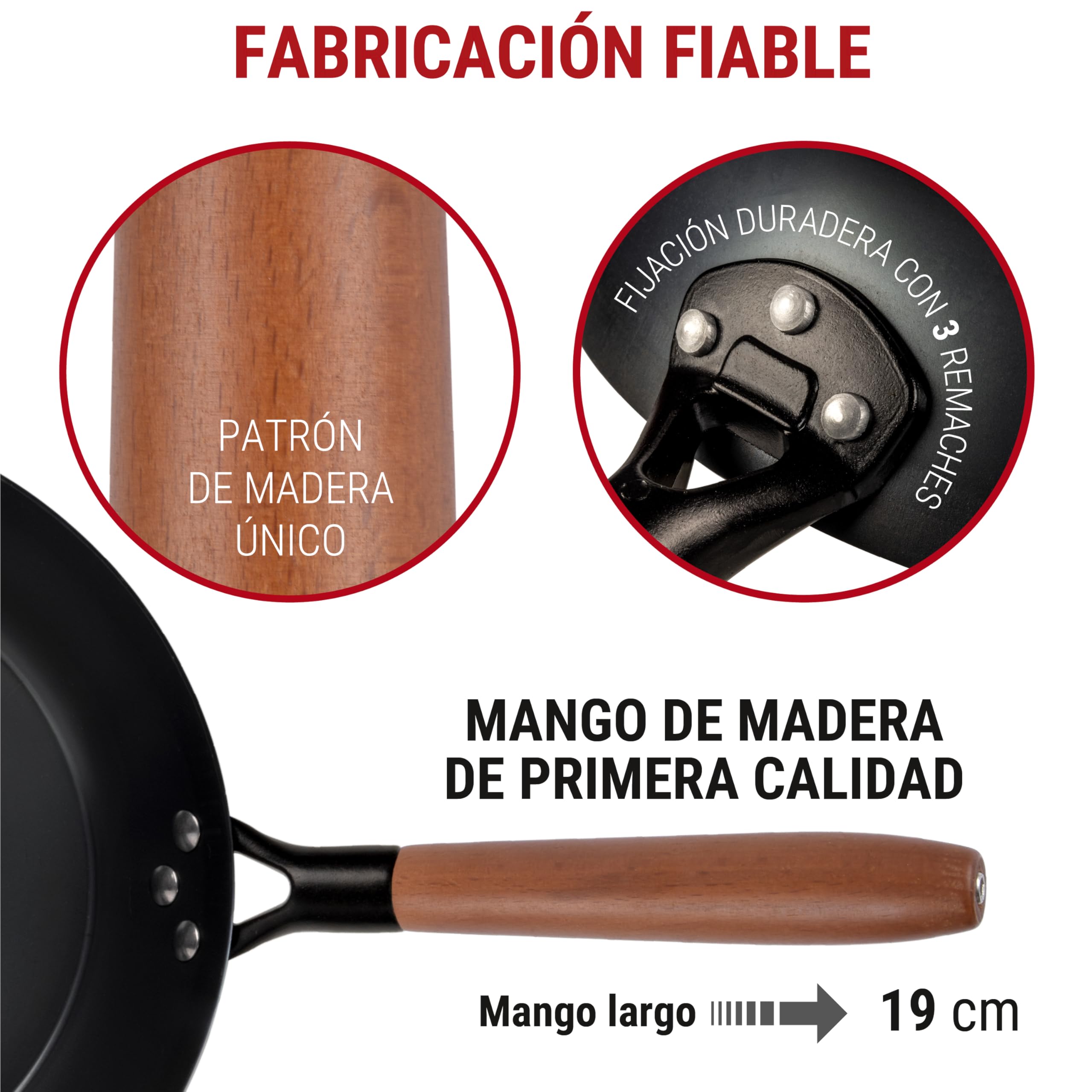 YOSUKATA Sartén 30 cm de Acero al Carbono sin Revestimiento Antiadherente