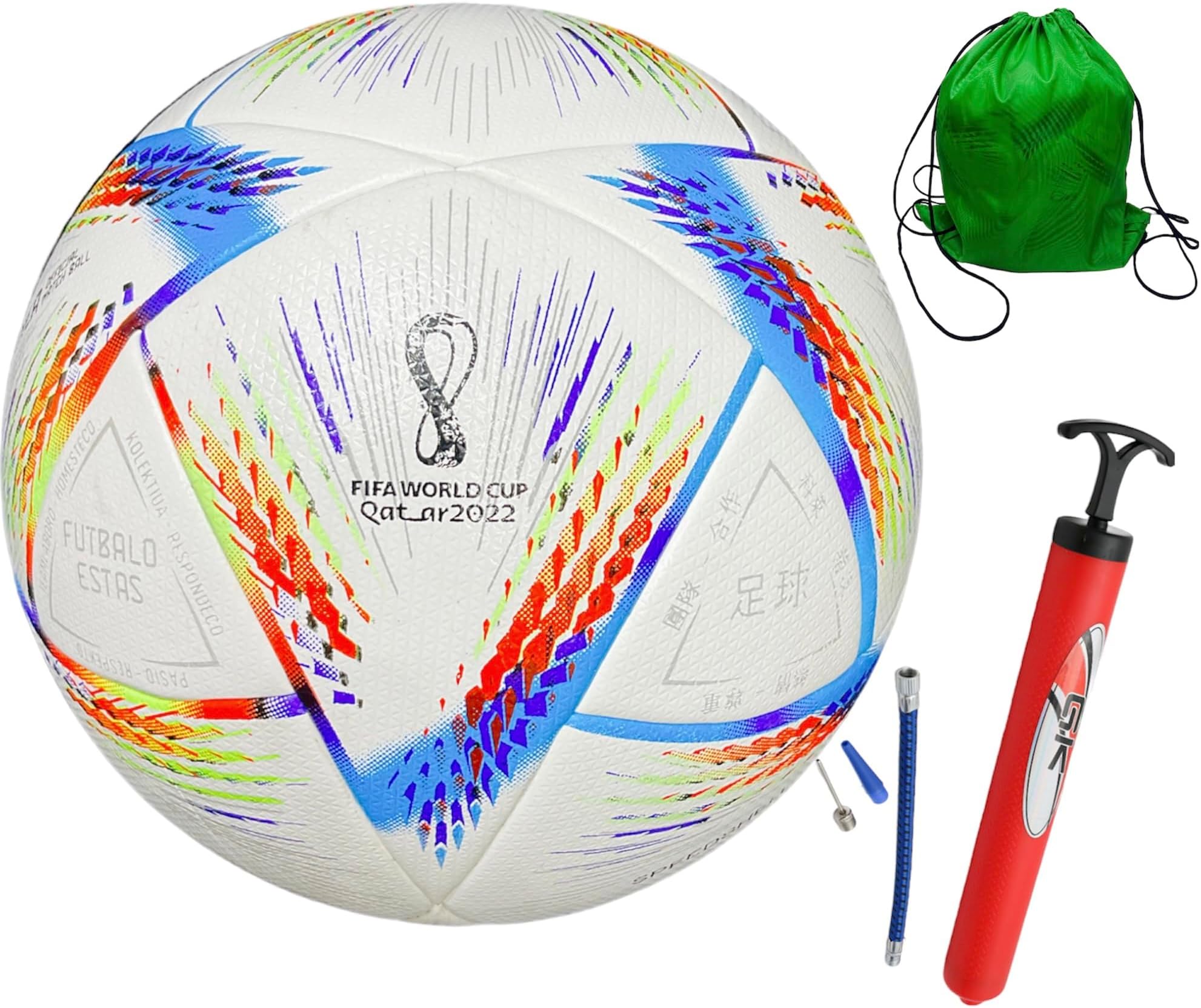 Football Soccer Ball, World Cup Football Club Training Ball GK Club World Cup Ball with Air Pump and Carry bag, Size 5
