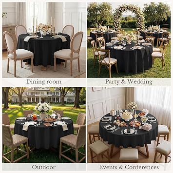 Romanstile Round Waterproof Tablecloth, Stain Resistant Washable Table Cloths Wrinkle Free Polyester Table Covers for Kitchen Dining Party Wedding Indoor and Outdoor - Black, 48 Inch