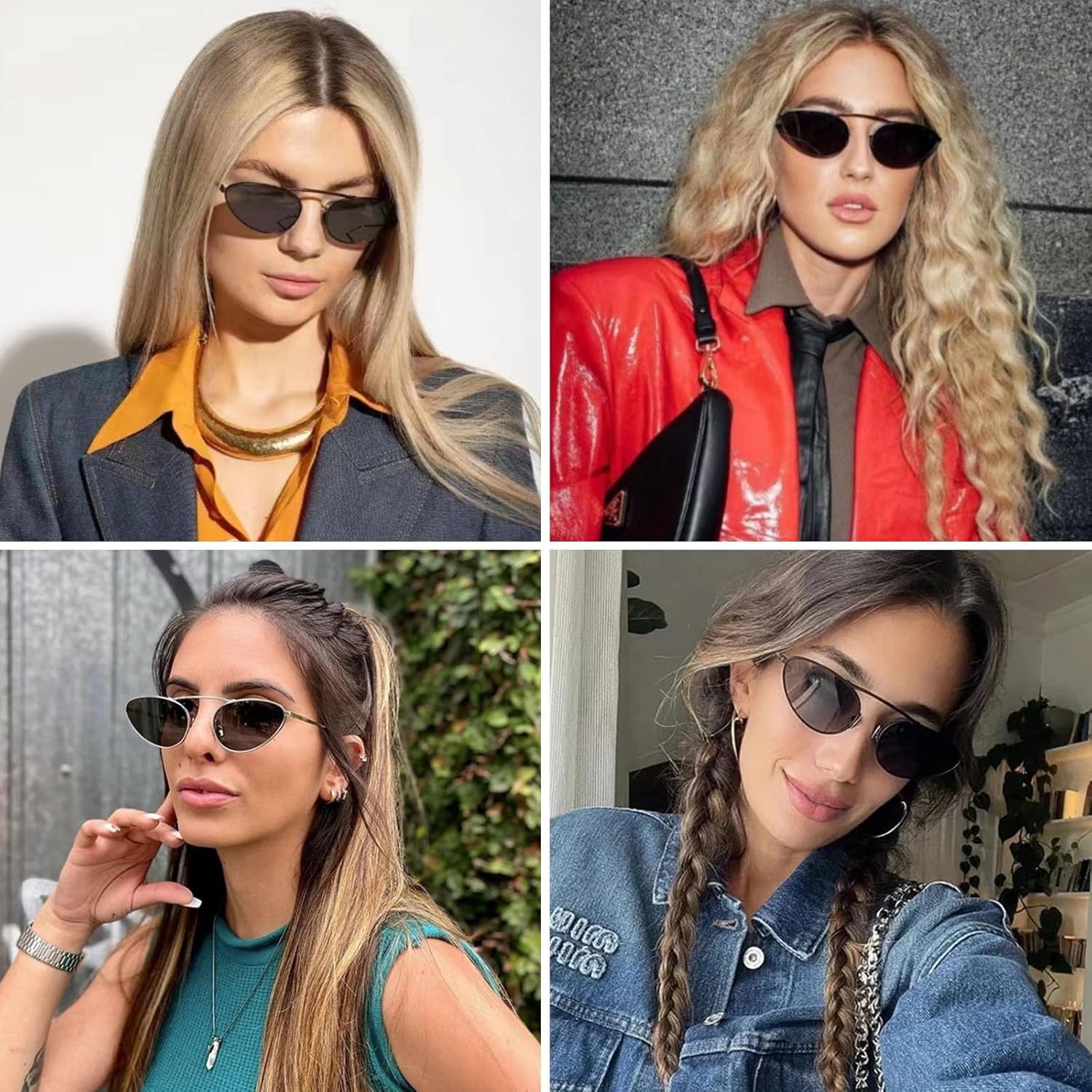 Fashion Retro Narrow Cat Eye Sunglasses for Women Trendy Fun Small Metal Frame Sunnies UV400 Protection Glasses - Image 2