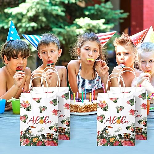 Miniatura 5 de Pajean Paquete de 32 bolsas de regalo hawaianas Luau Party Summer Tropical Palm Leaf Bolsa de papel con asa para dulces Verano Tropical Aloha