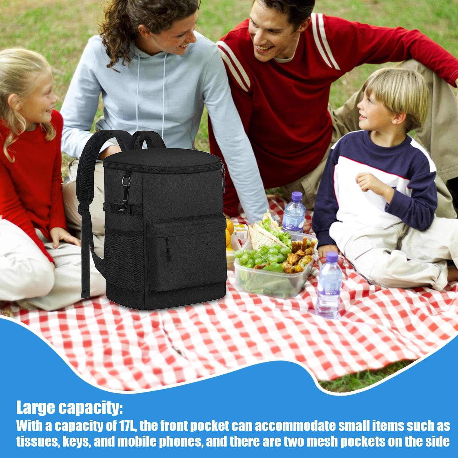 Sac à dos isotherme – 35 cm en nylon – Glacière de voyage pour 30 canettes | Coffre à glace léger et imperméable, capacité de 17 L, pour homme et femme, pour randonnée, camping, barbecue, aventures en