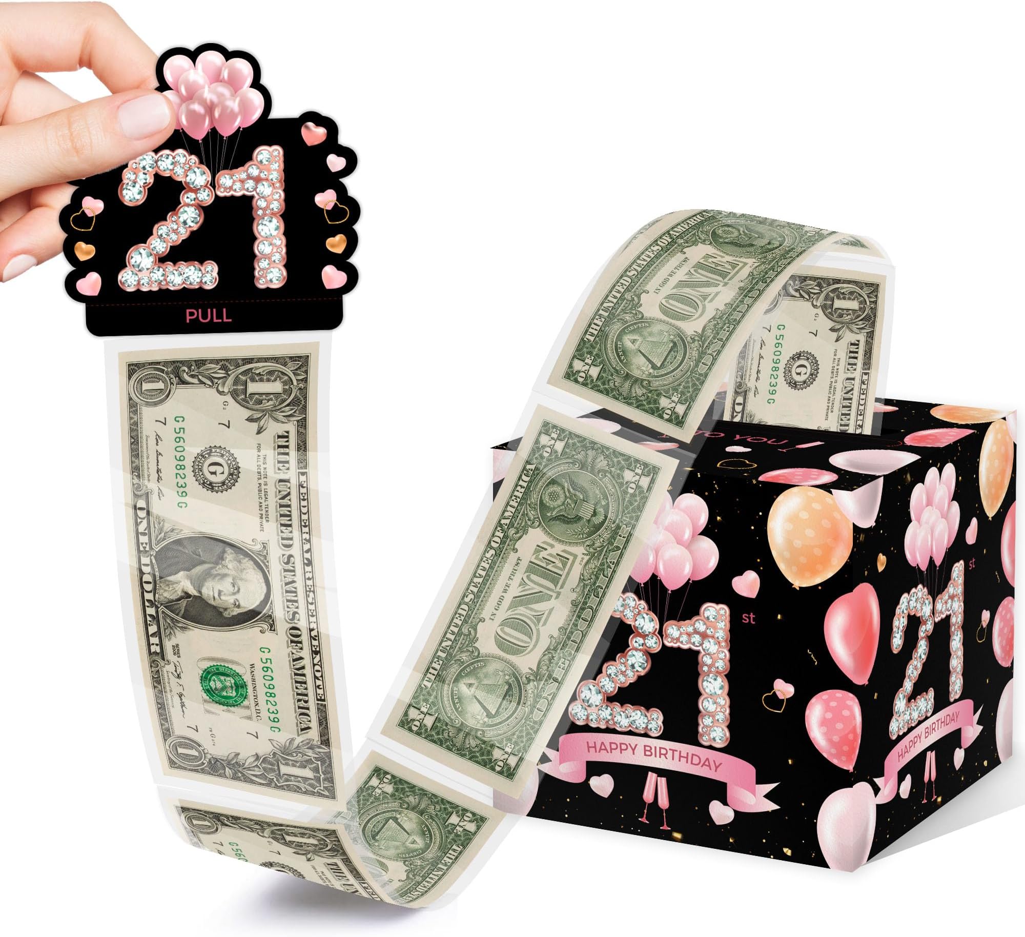 Azbuk 21st Birthday Surprise Gift Box, Happy Birthday Money Gift Boxes for Cash, 21st Birthday Gifts for Men Women, 21st Birthday Party Decorations Supplies(with 35PCS Bags)