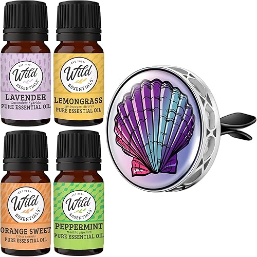 Miniatura 1 de Wild Essentials - Kit difusor de aceite esencial para ventilación de automóvil con lavanda, citronela, menta, aceites de naranja, 8 almohadillas de