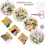 Bonroy 4 Sets Embroidery Kit for Beginners Art Craft Handy Sewing Include Embroidery Clothes with Pattern, Hoops, Instructions,Color Threads Needle Kit (Multi 1)