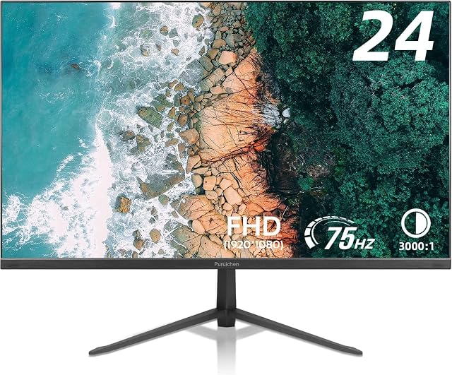 24 Inch Business Computer Monitor Full HD 1920x 1080 Monitor, 3000:1 Contrast Ratio Frameless Display, 4ms, HDMI, VGA, VESA, 16.7 Million Colors PC Screen, Black