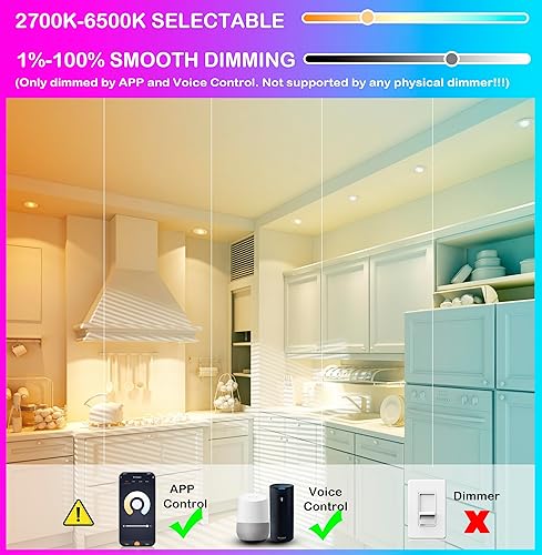 Miniatura 2 de CLOUDY BAY Luz empotrable LED inteligente de 4 pulgadas, iluminación empotrada que cambia de color, compatible con Alexa y Google Home Assistant,