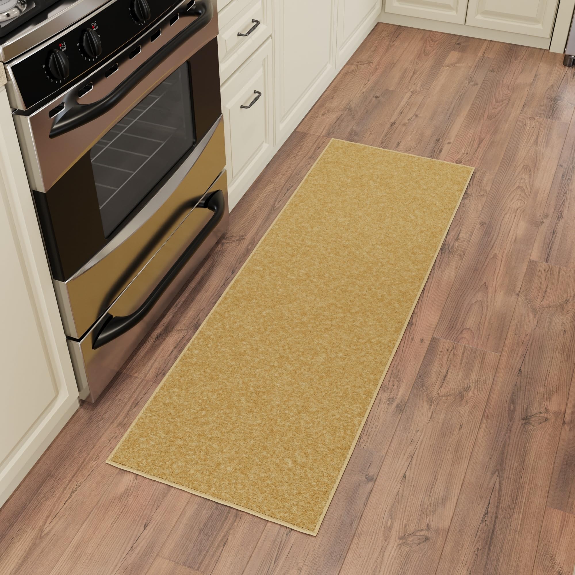 Sweet Home Stores Washable Non-Slip Solid Design Rubberback Runner Rug for Kitchen, Hallways, Bathroom, Entrance, Bedroom, 20" x 59", Beige