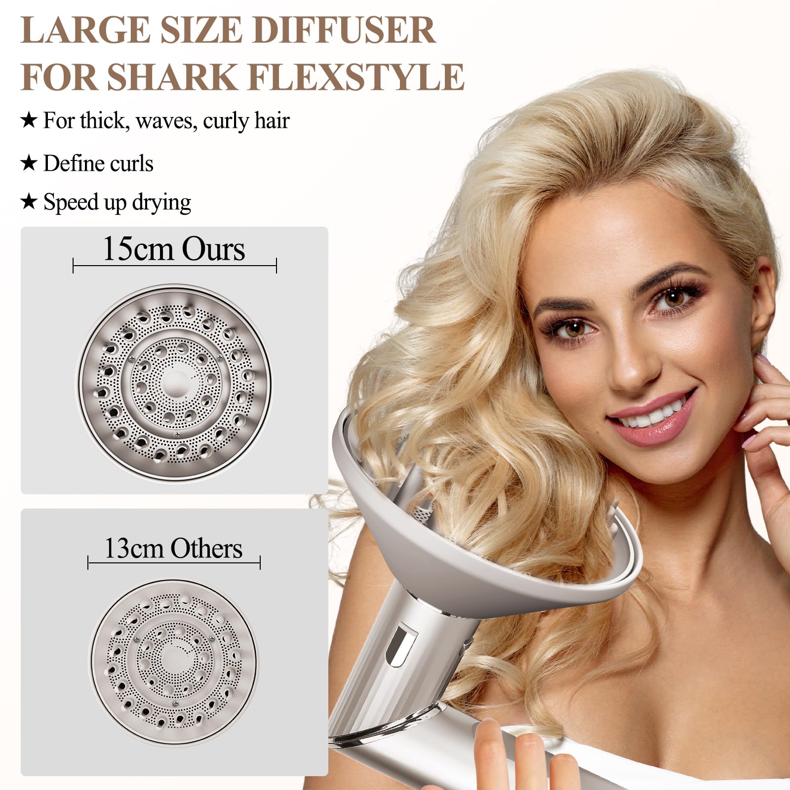 Grande buse diffuseur pour Shark FlexStyle, plus grande buse diffuseur Hiar pour sécher plus rapidement, pour cheveux longs, épais, bouclés et ondulés