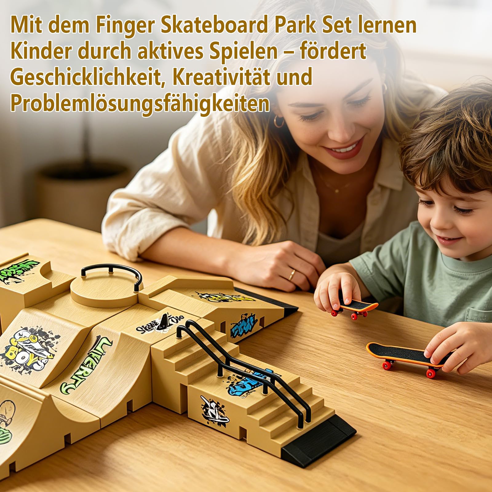 6-in-1-Finger Skateboard Park Set Enthält 6 Fingerboard Rampe Sowie 6 Mini-Finger-Skateboards und Eignet sich Ideal für Griffbrett-Liebhaber, als Kinderspielzeug oder als Übungsset für Anfänger