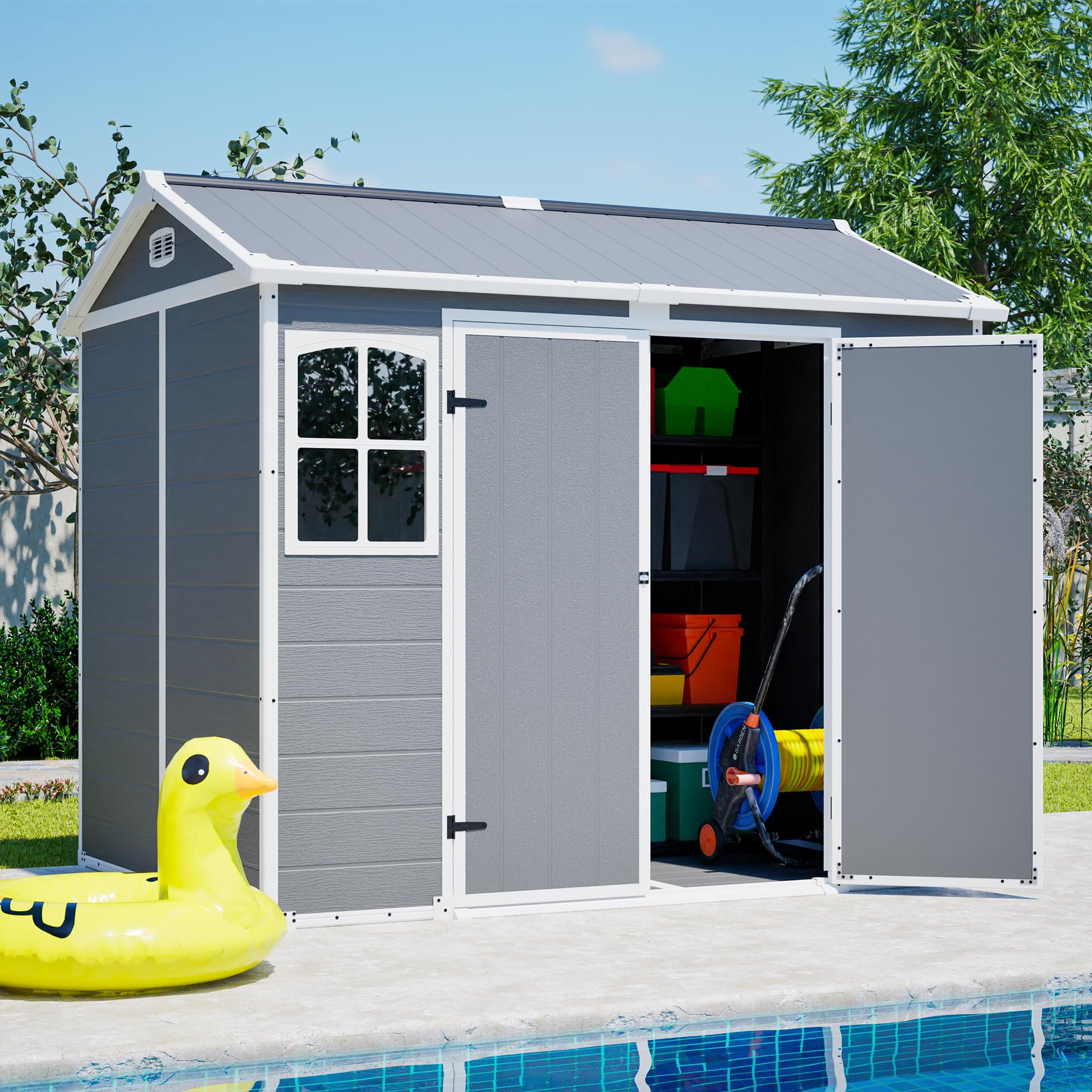 YOPTO 8x6 FT Plastic Shed with 2 Windows & Floor