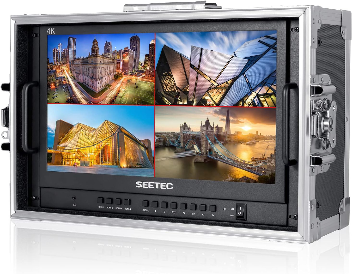 ATEM156-CO 15.6 Inch Live Streaming Carry-on Broadcast Director Monitor with 4 HDMI Input Output Quad Split Display for ATEM Mini Video Switcher Mixer Pro Studio Television Production