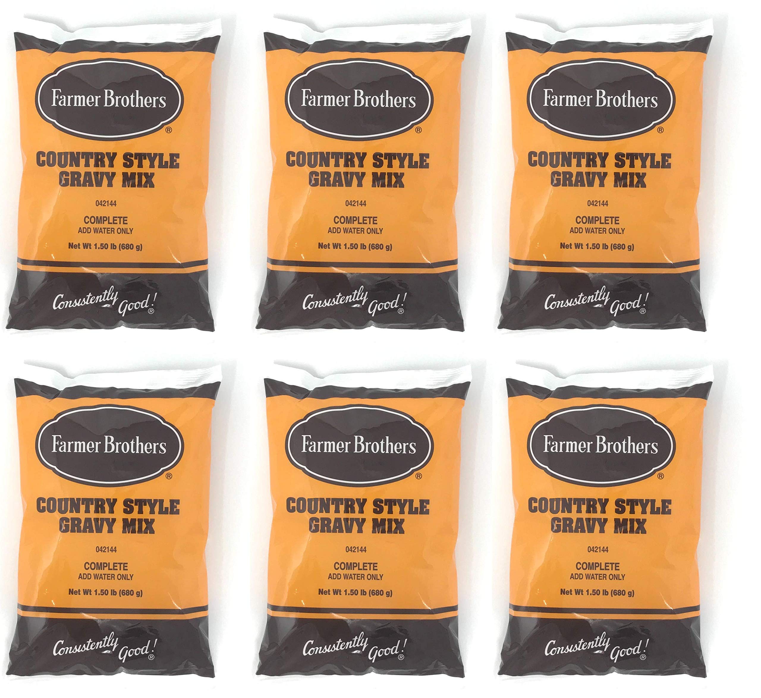 Farmer Brothers Instant Country Gravy Mix 1.5 lb Bags, Pack of 6 – Restaurant-Quality, Easy Prep, Consistent Flavor, Yields 1.1 Gallons Per Bag,