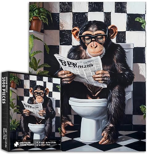 Monkey Sitting on Toilet 1000 Piece Jigsaw Puzzles for Adults