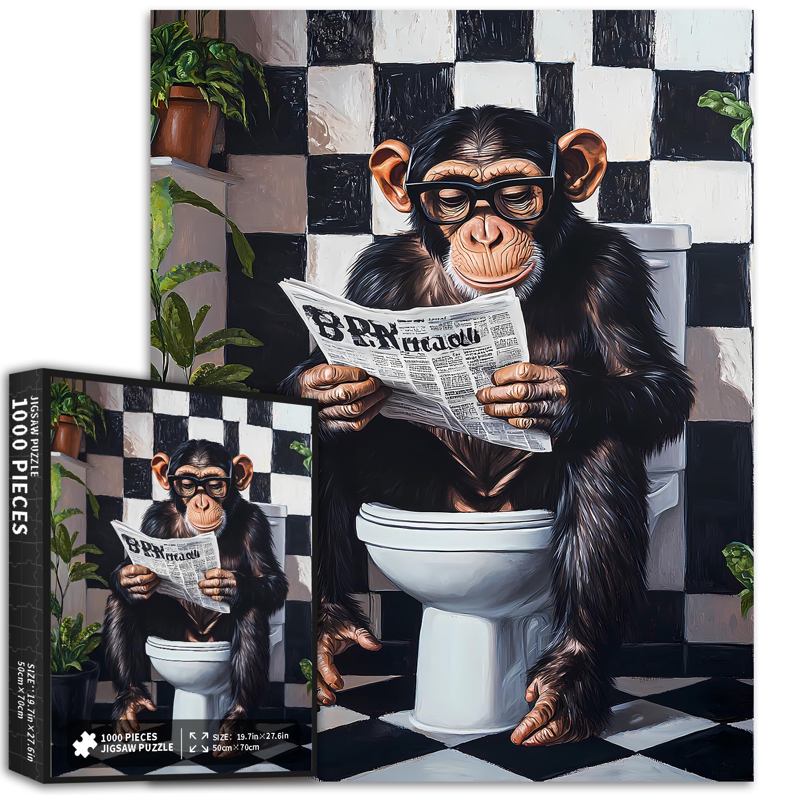 Puzzle 1000 Pièces Singe Toilettes Coloré 50,8 x 68,6 cm Décoration Maison