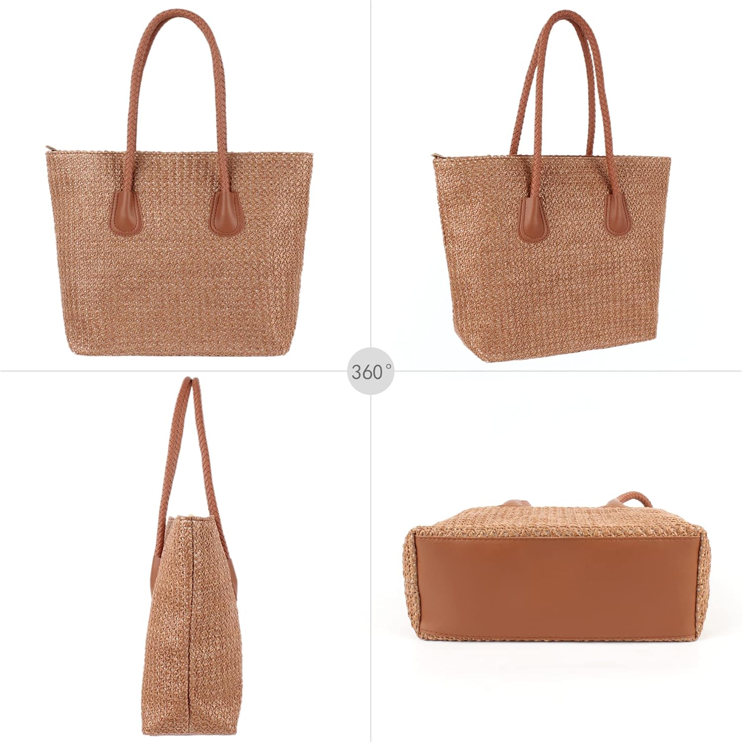 Women Large Straw Woven Shoulder Bag Bohemian Beach Travel Top-handle Bag Tote