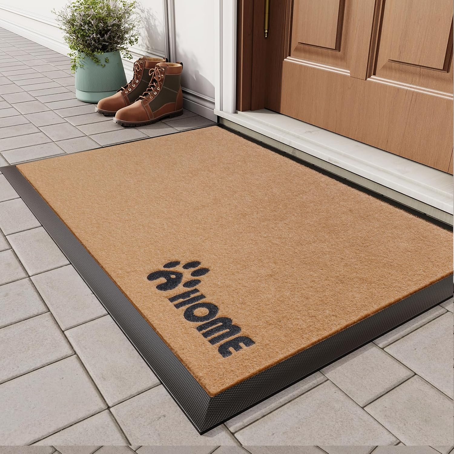 Dirt Trapping Outdoor Welcome Mats, 24x35 Durable Non-Slip Door Mat Outside Entrance, Low Profile Easy Clean Doormat for Patio Porch Front Indoor Entryway, Brown 24"x35" Brown/Home
