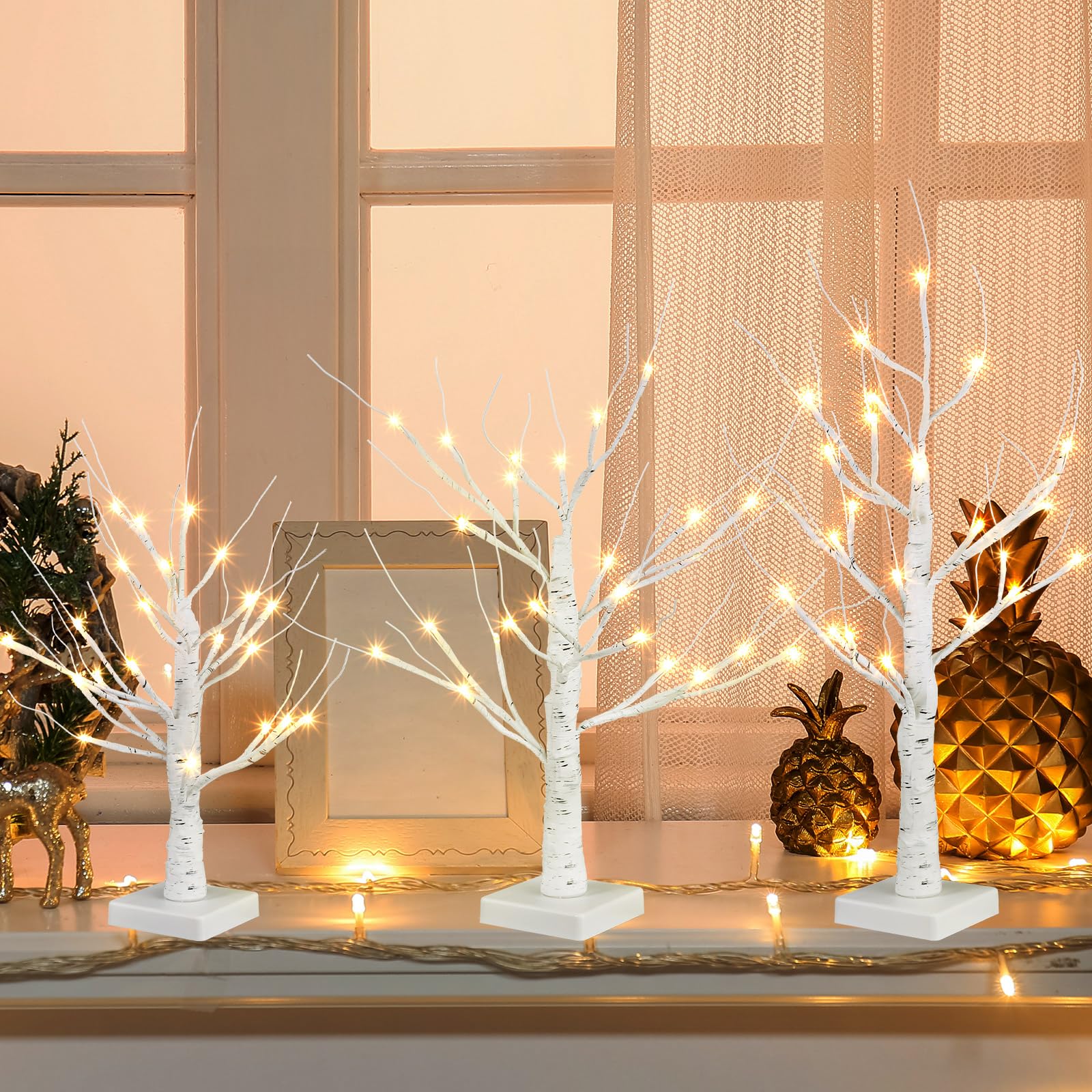Arbre Lumineux Bouleau Artificiel 60 Cm – 24 LED Blanc Chaud – Minuteur 6h/18h – Alimentation Piles/USB – Décoration Intérieur - 9