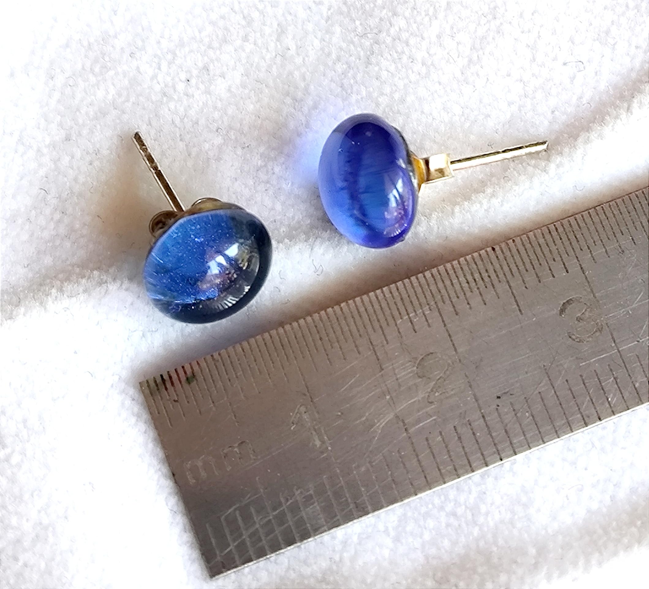 Pendientes de vidrio artesanal azul transparente