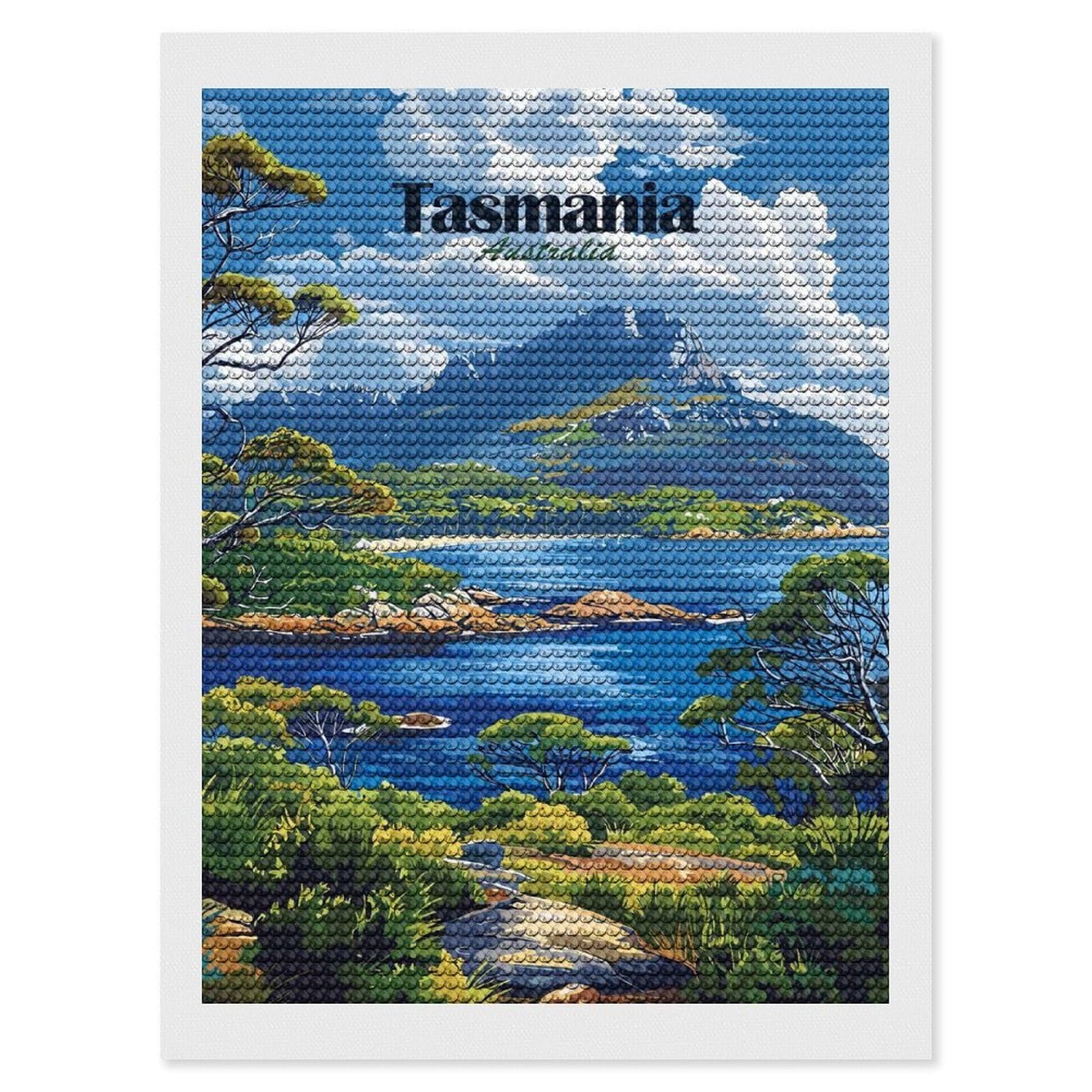 Junmoney Tasmania Landscape Diamond Painting Kit 12"x16", Adhesive Canvas, Home Wall Decor, for Beginners, Birthday Gift, Full Kit Included