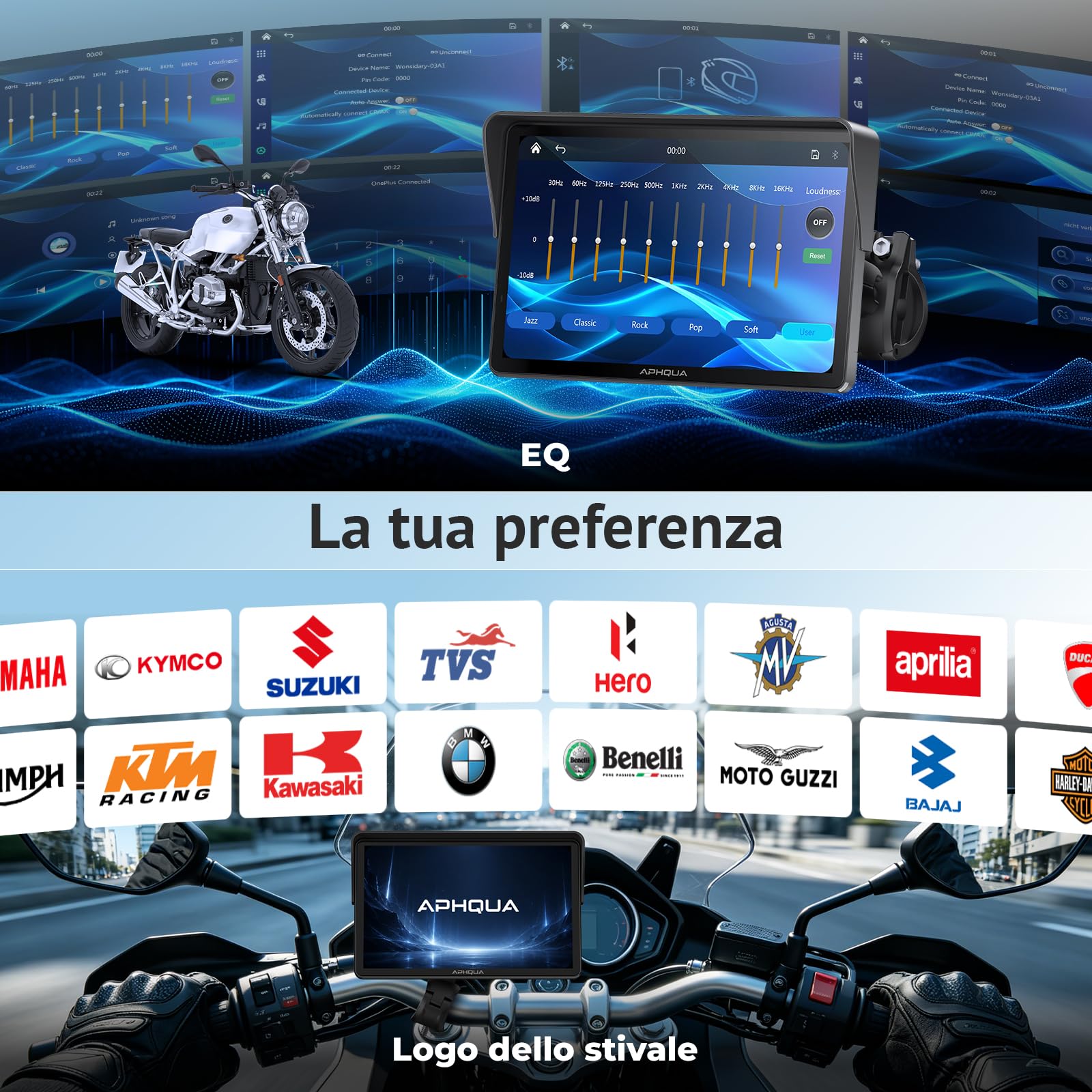 Moto Carplay Display 7 Pollici Impermeabile Touch Screen Sistema di Controllo della Pressione Pneumatici (TPMS), CarPlay Wireless e Android Auto per Moto, Dual Bluetooth, Navigazione GPS