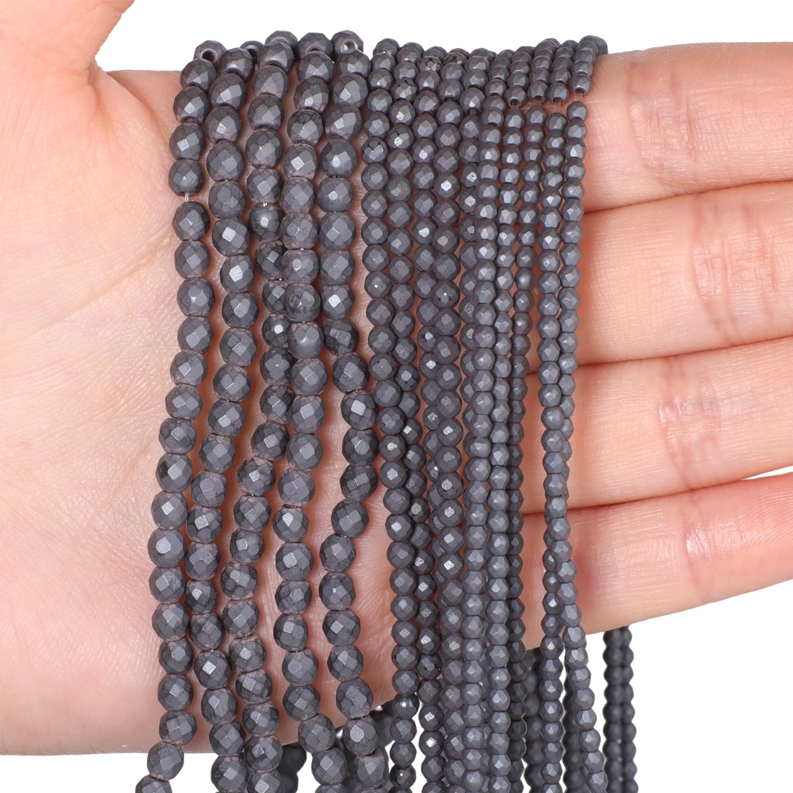 4mm 90pcs Natural Matte Black Hematite Stone Beads, Songxi Small Faceted Round Loose Gemstone Beads for Jewelry Making, DIY Art and Craft, Bracelet for Necklace
