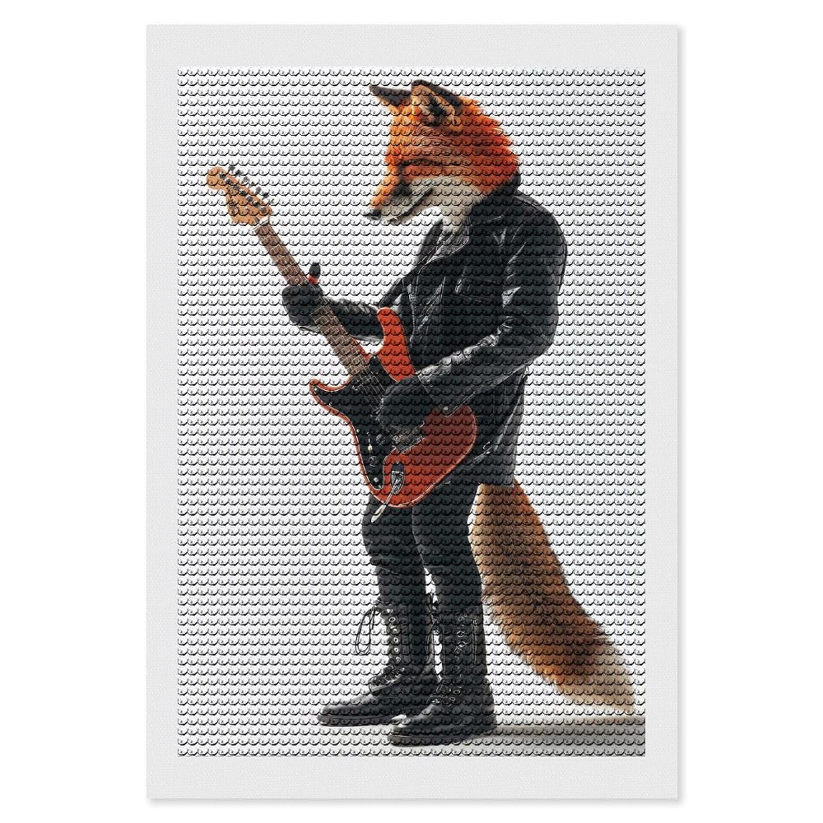 Junmoney Fox Guitar Diamond Painting Canvas Set 8"x12", Mindful Craft Activity, Nice Detail and Sparkle, Farmhouse Decor, Birthday Gift