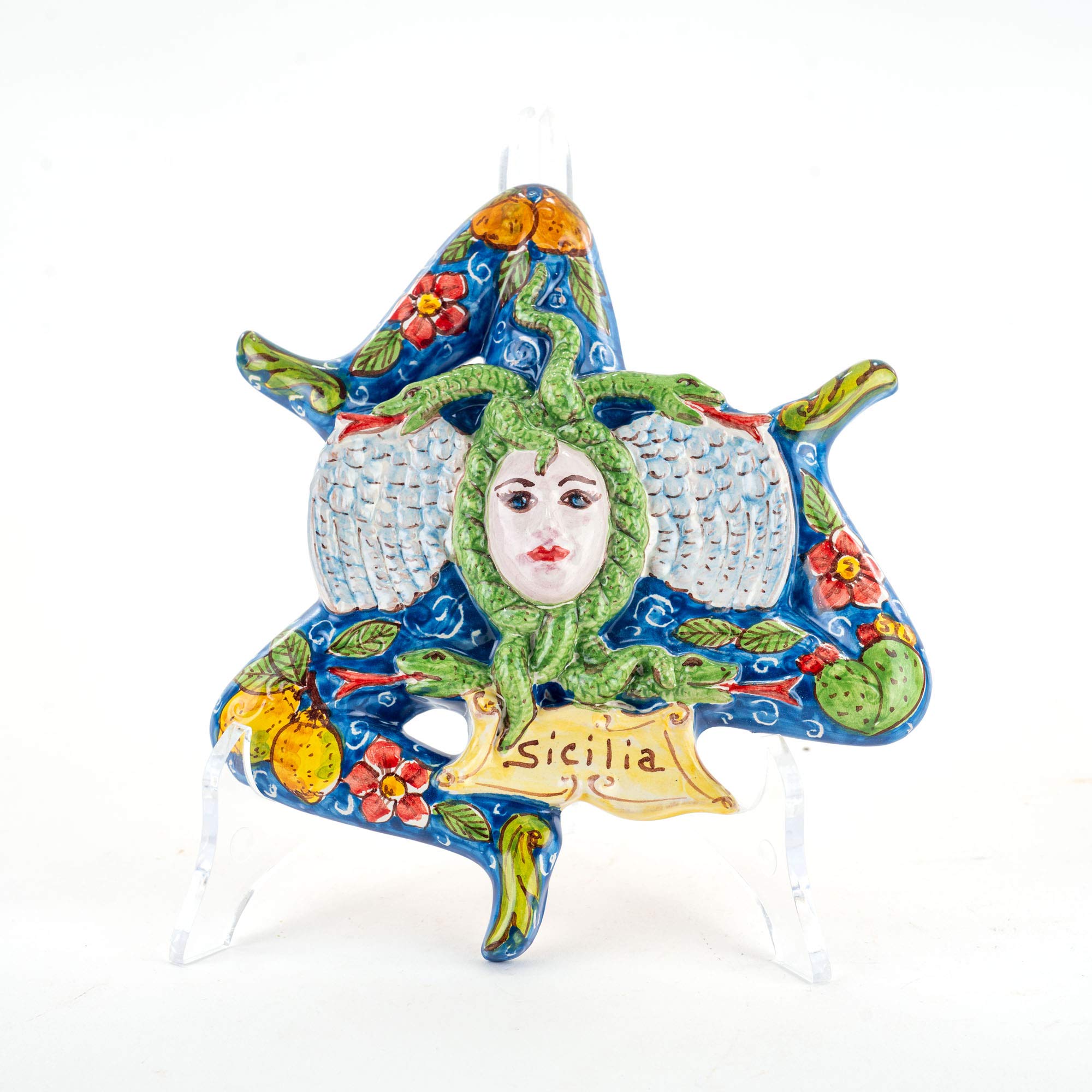 Ceramiche Di Caltagirone CEAR – Set 10 Pezzi Trinacria, Sole E Luna, Artigianato Siciliano Decorato A Mano