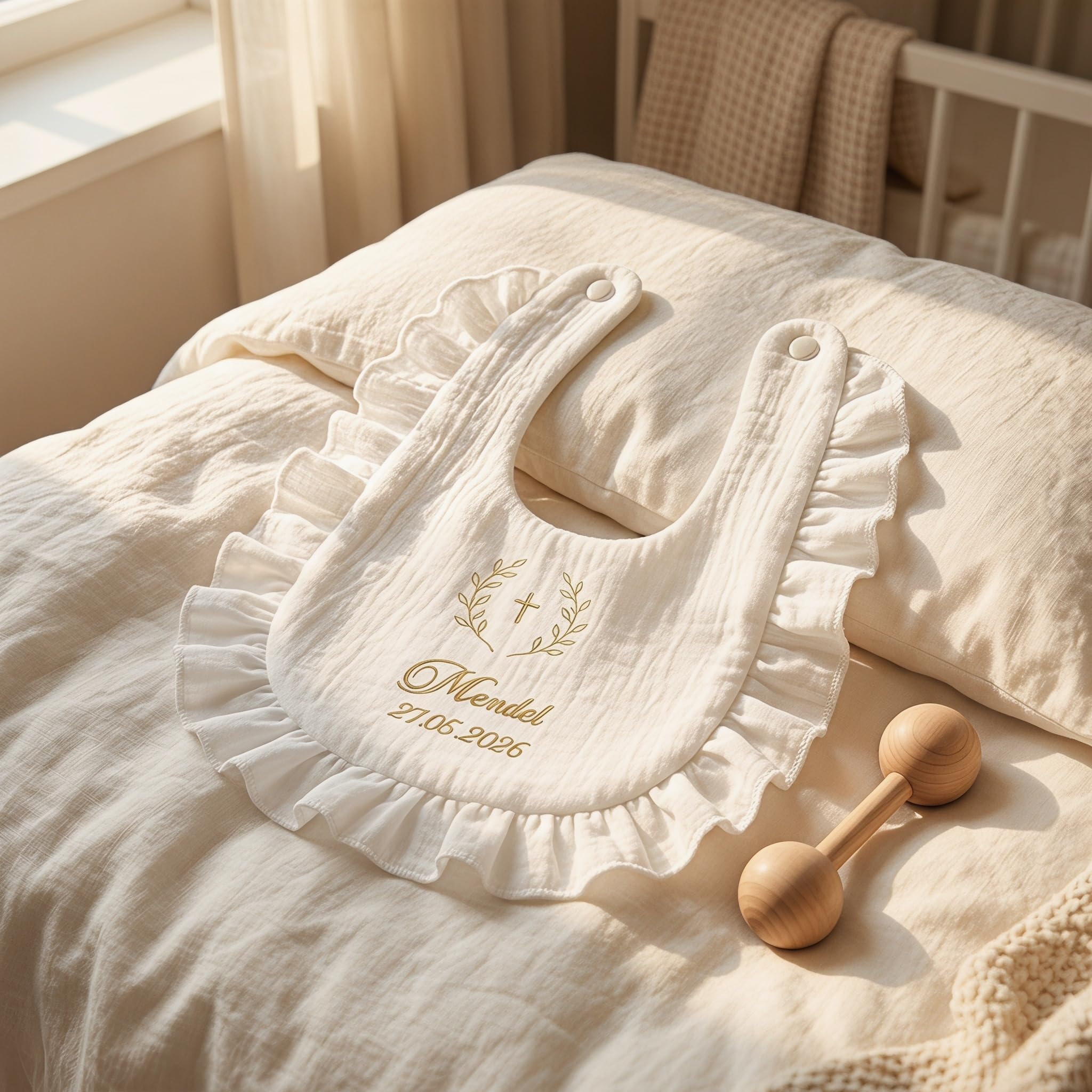 XIAOMA Bavoir Baptême Personnalisé pour Bébé – 100% Coton Doux, Broderie Prénom et Date, Cadeau Baptême avec Coffret, Livraison Rapide 48h
