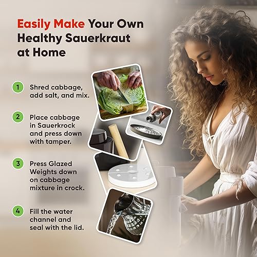 Miniatura 5 de Humble House "Sauerkrock" Fermentación Crock con pesas esmaltadas  tradicional estilo alemán sellado al agua diseño para fermentación Sauerkaut,