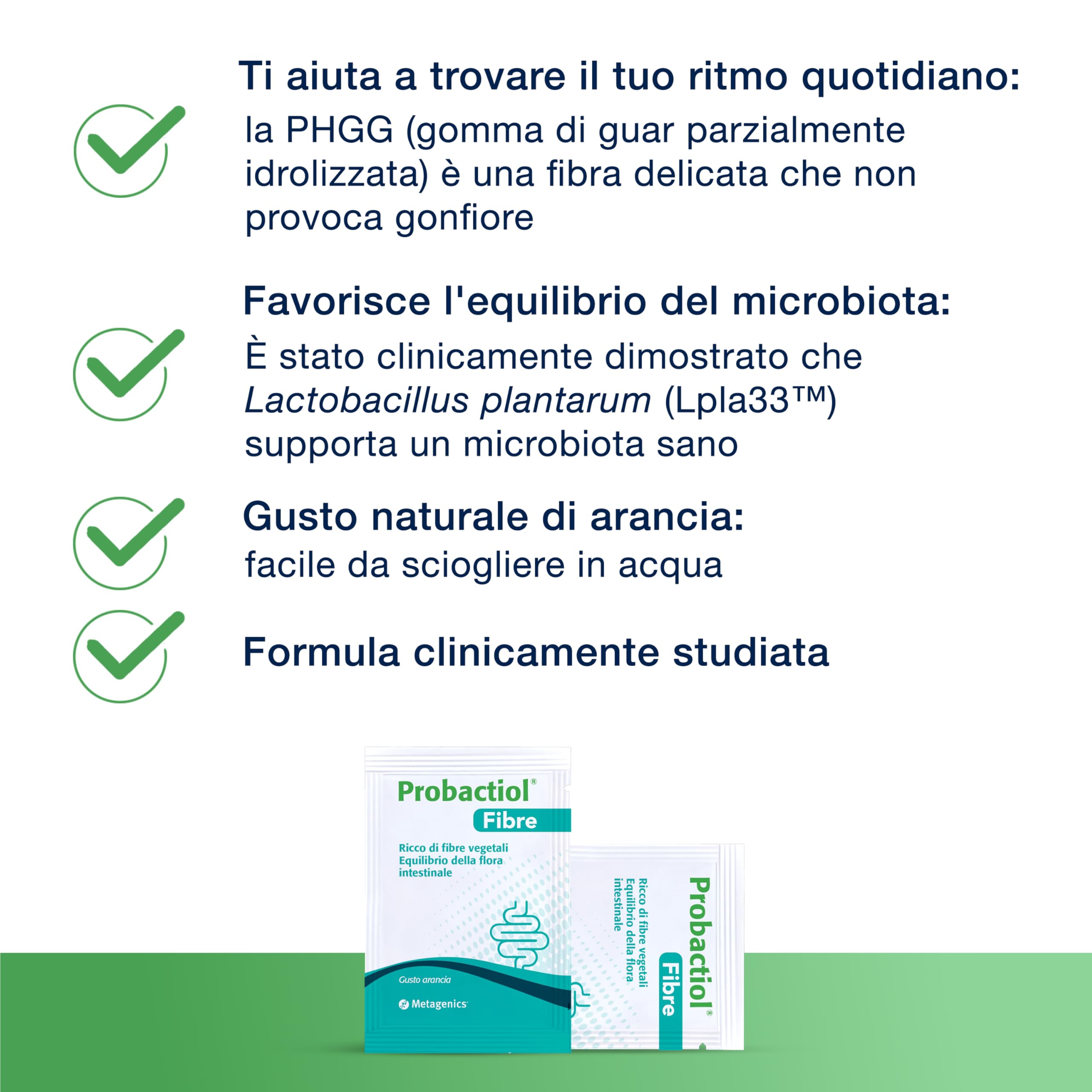 Metagenics Probactiol Fibre - Integratore per il supporto intestinale 3-in-1 con fibre, batteri vivi e vitamina B2 - Gusto arancia, 28 bustine