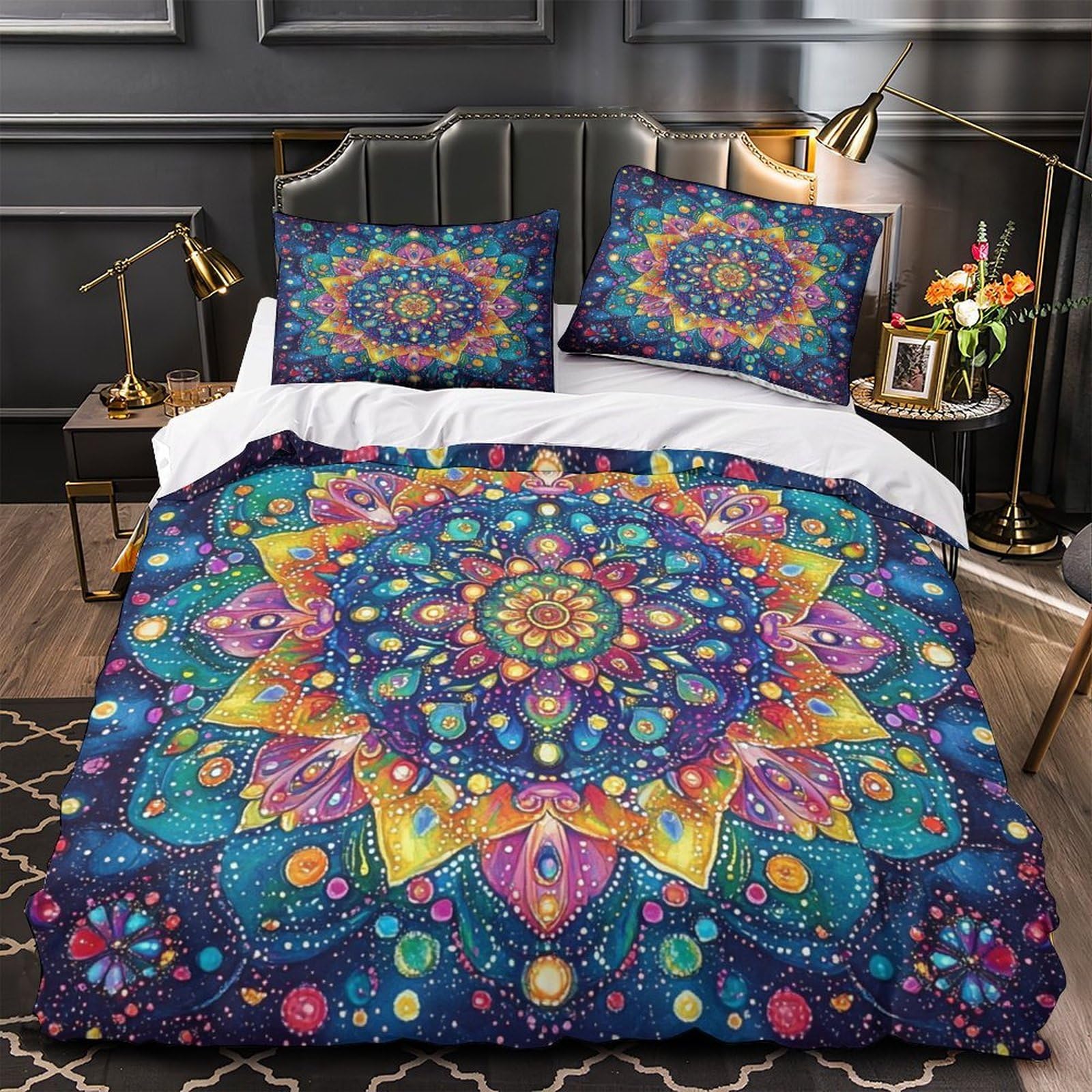 Parure de couette anti-tache mandala imprimé 3D en microfibre légère pour chambre d'enfant
