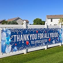 HOWAF Thank You for All You Do Fence Banner Party Decorations, We Appreciate You Yard Sign Banner for Staff Teachers Doctors Appreciation Party, Thank you themed Party Decor for Outdoor,Blue Silver