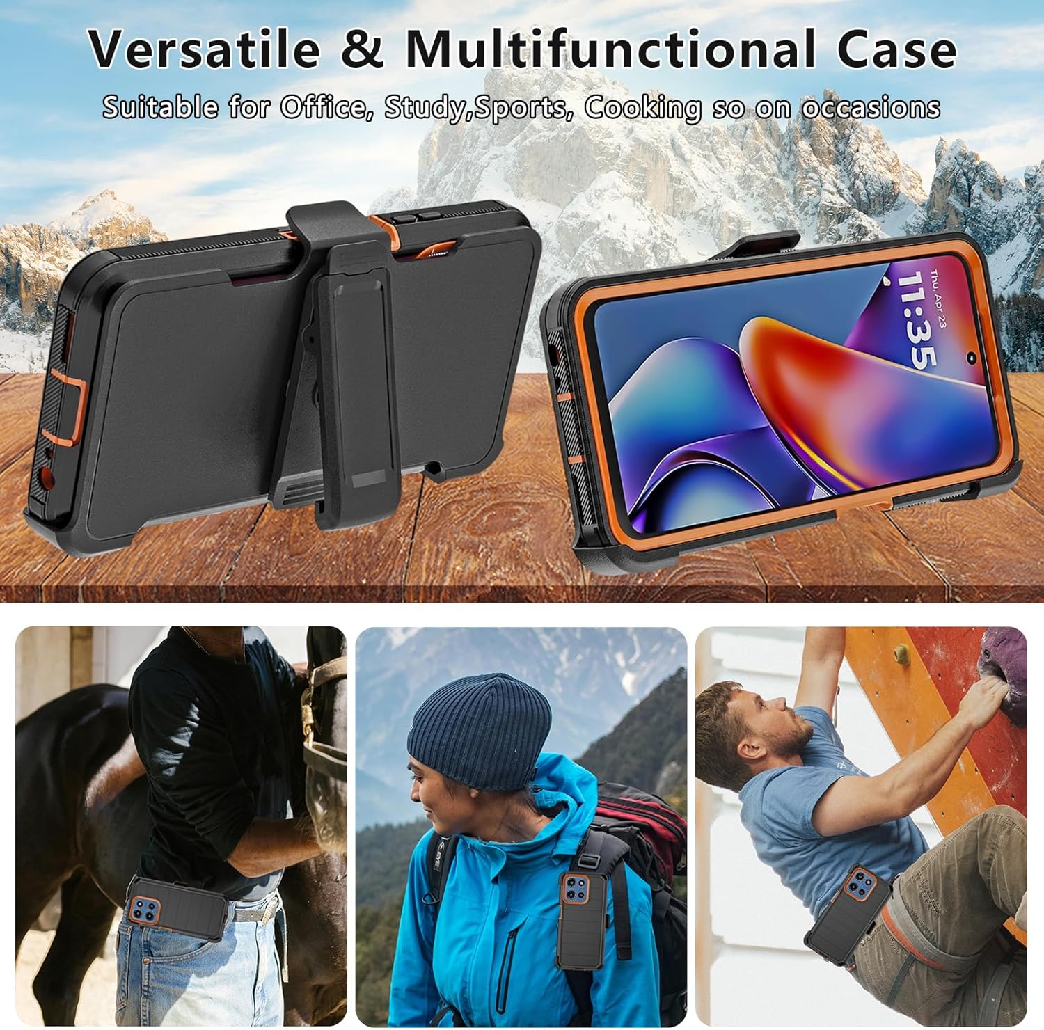 for Motorola Moto G 2026/2025 Case: for Moto G Play 2026 Case with Belt Clip Holster, Heavy Duty 3-Layer Military Grade Rugged Full Body Protection Cover (Black/Orange) - Image 5
