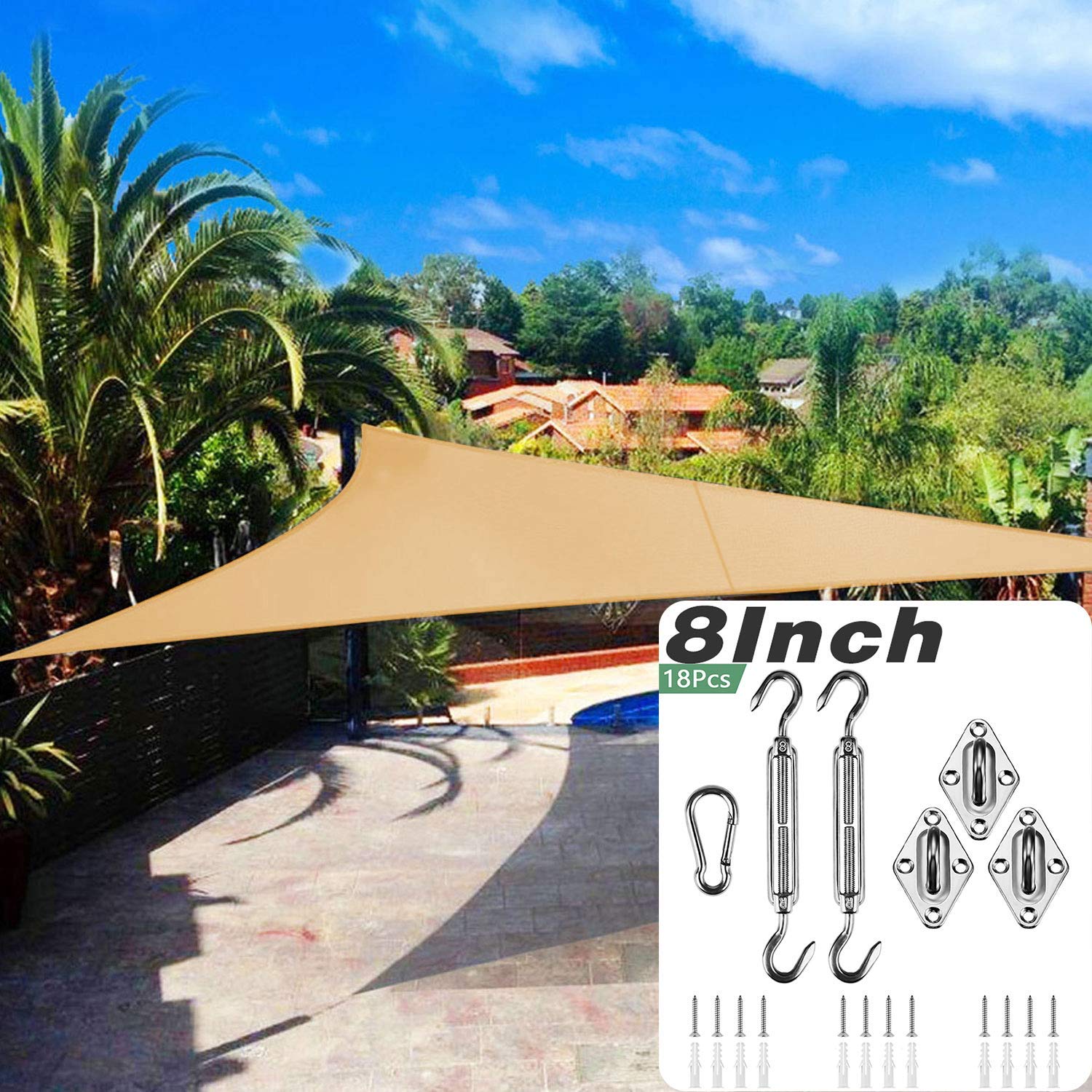 Shade&Beyond 20x20x20 Shade Sail and 8 Inch Shade Sail Hardware